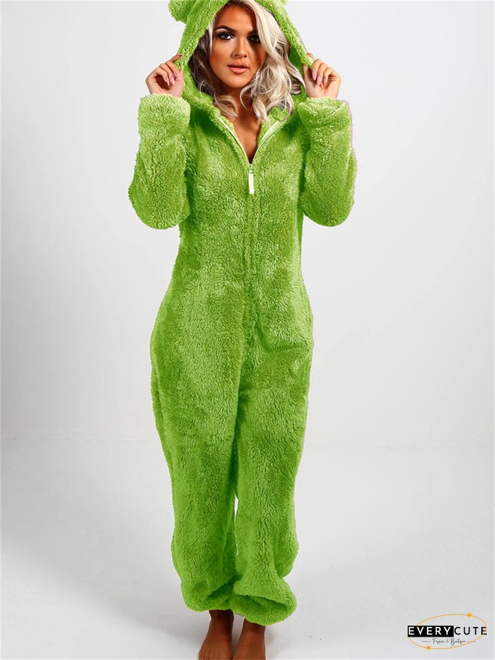 Women's Jumpsuit Solid Color Hooded Basic Home Loose Long Sleeve Rose Red 5XL Fall