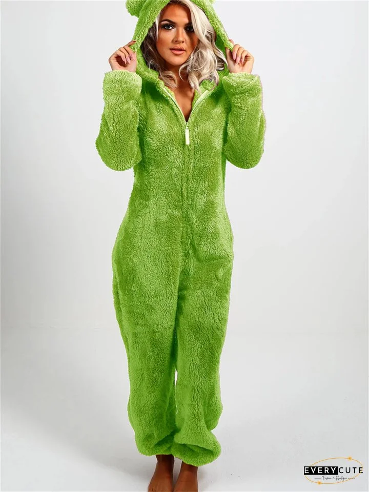 Women's Jumpsuit Solid Color Hooded Basic Home Loose Long Sleeve Rose Red 5XL Fall