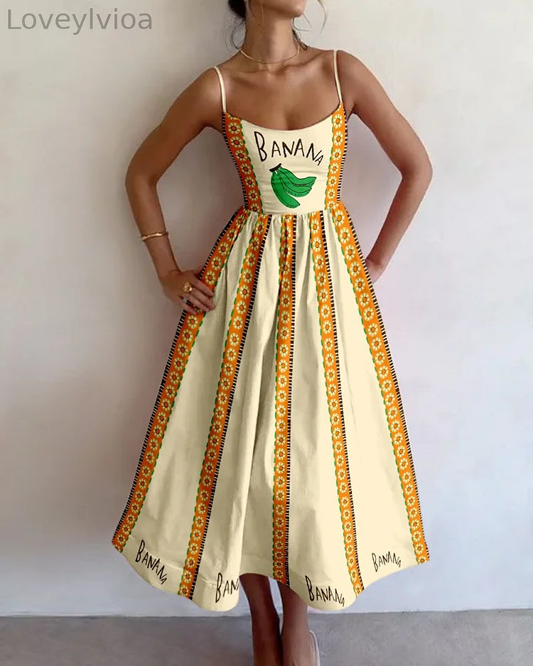 Vacation banana print slip dress