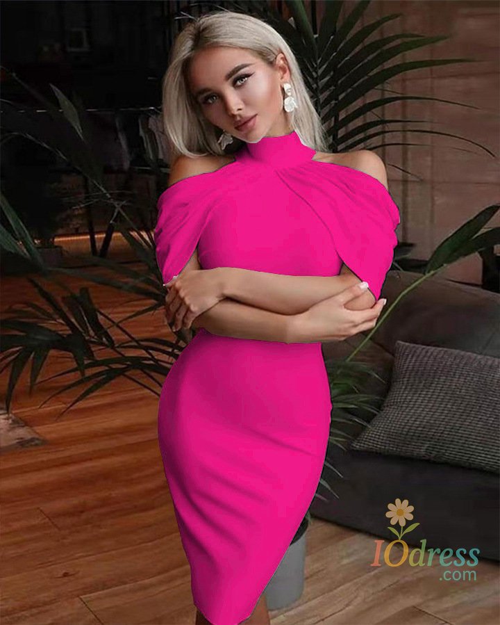 IO Dress 2024 New Solid Color Slim Midi Dresses Women Halter Neck Off Shoulder Package Hip Bodycon Elegant Temperament Ladies Party Dress