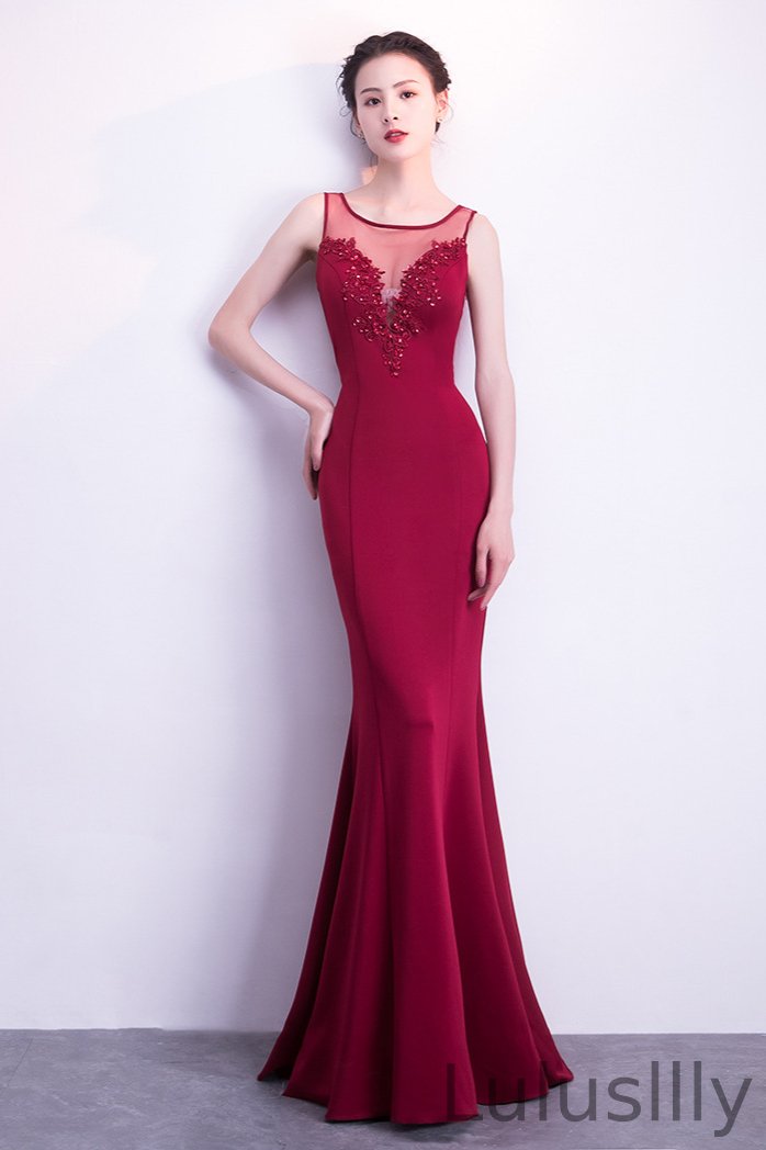 Illussion Scoop Sleeveless Mermaid Prom Dress Long Evening Gowns On Sale - lulusllly