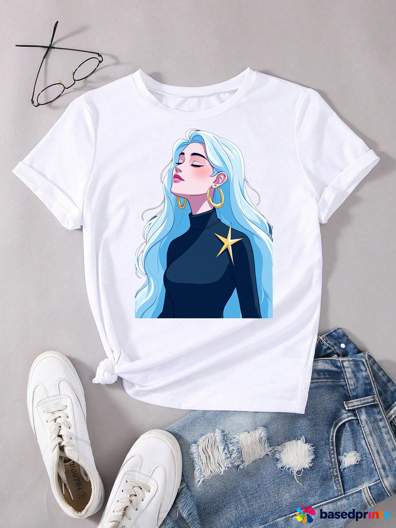 White Short Sleeve Cartoon Print T-Shirt