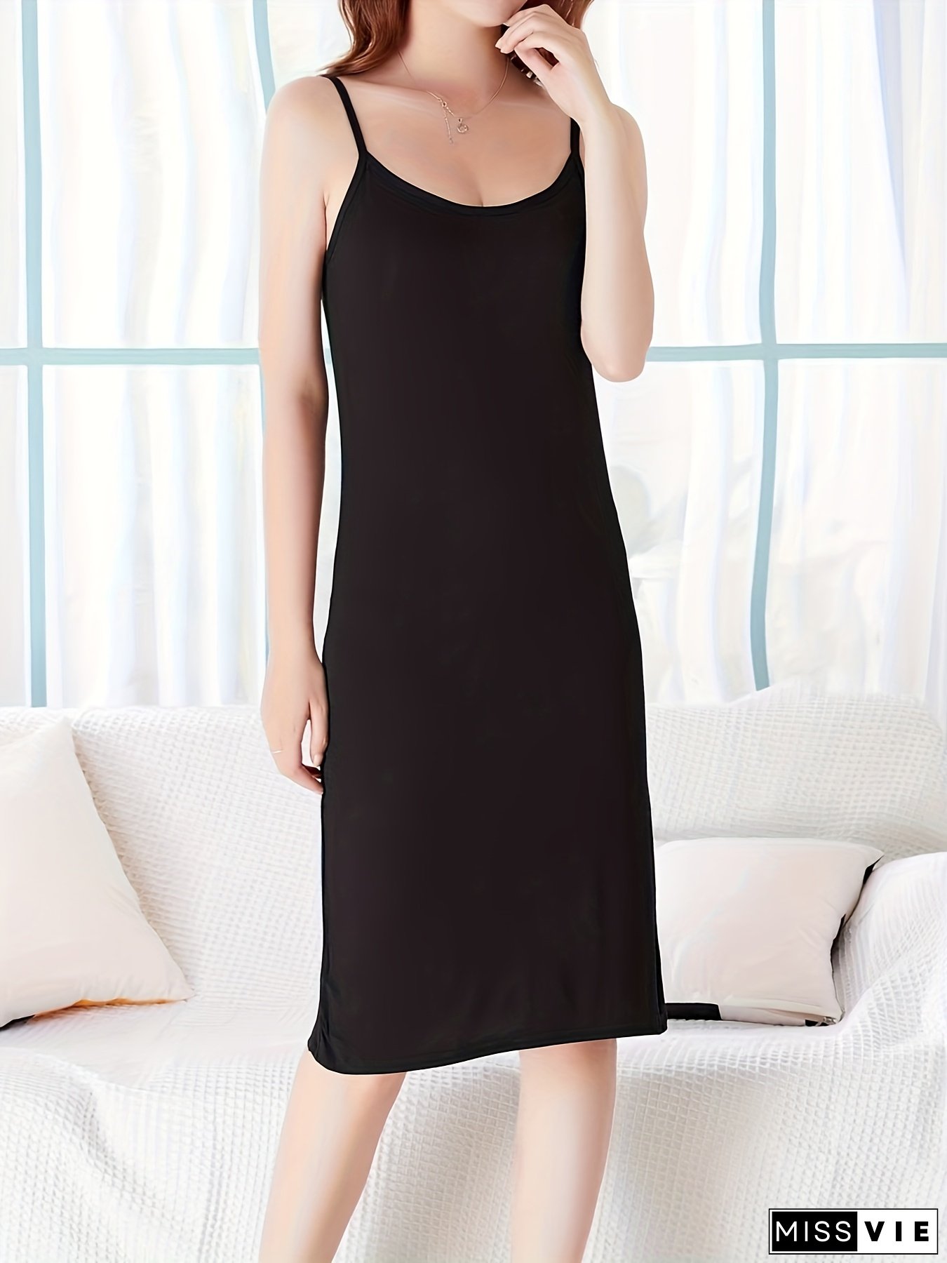 [Soft | Comfortable] Soft Viscose | Women's Slip Nightdress - Comfortable Sleeveless Sleep Dress For Home & Casual Wear, Smooth Beige Fabric, Relaxed Fit, Elegant Design For Adults, Night Gown