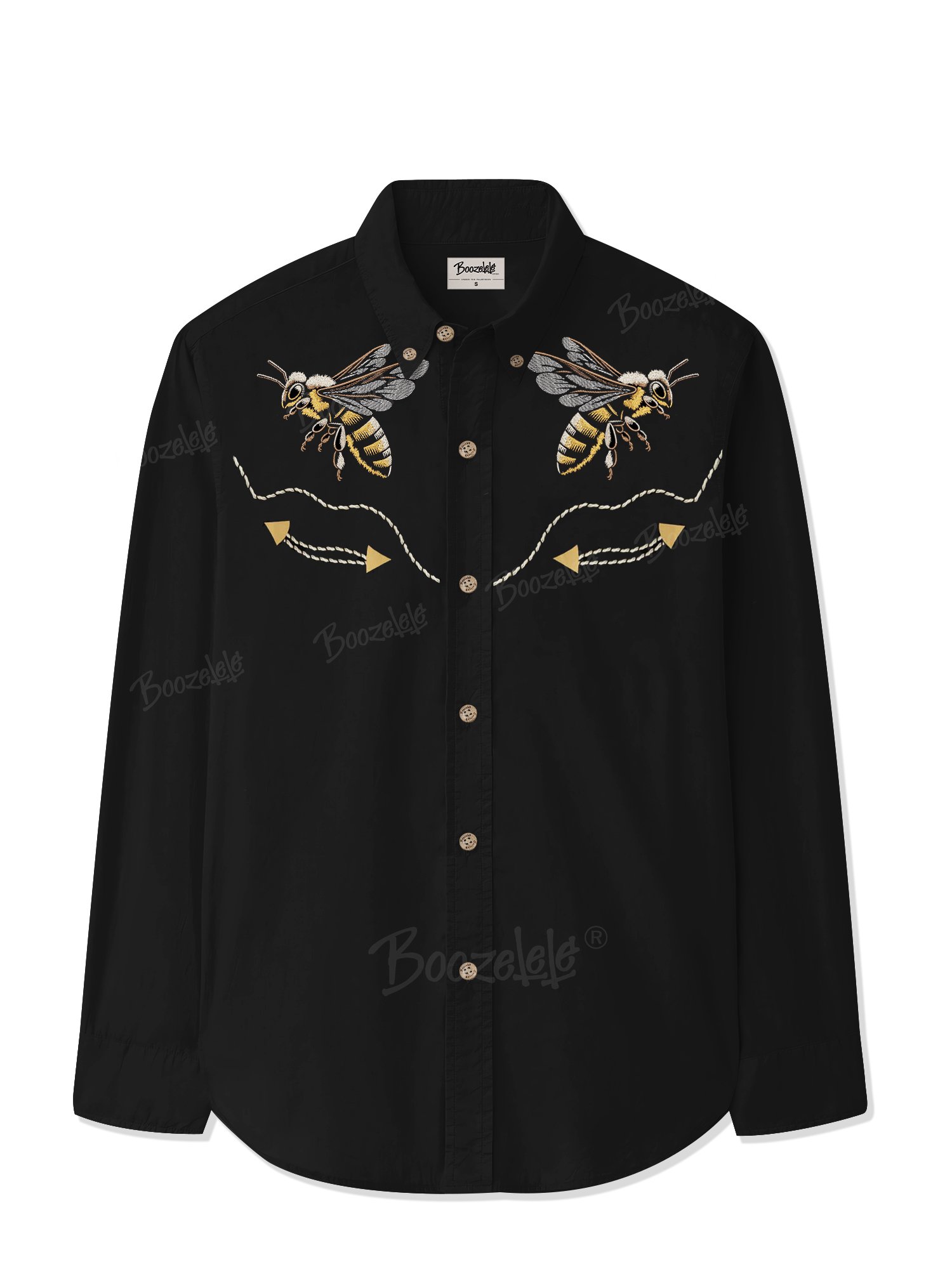 【Embroidery】Bee - 100% Cotton Long Sleeves Shirt