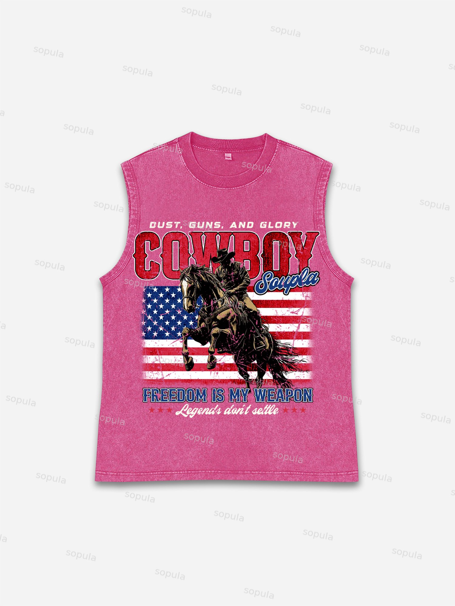Vintage Independence Day Distressed Denim Graphic Wash Tank Top
