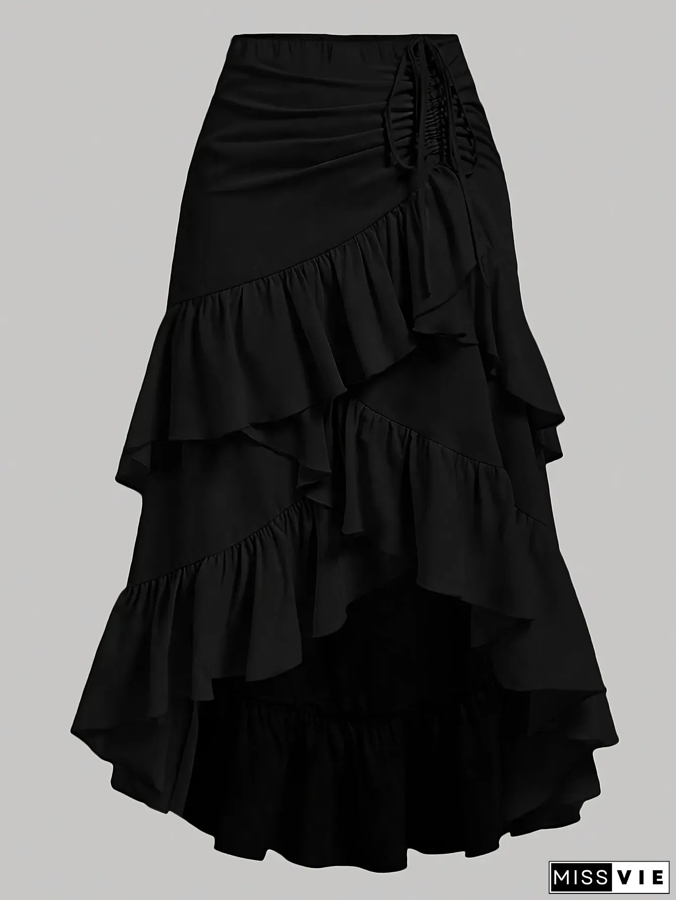 Elegant Half Skirt, Solid Color, Polyester, Drawstring, 116g/M&sup2;, Woven, For Spring, Summer, Fall