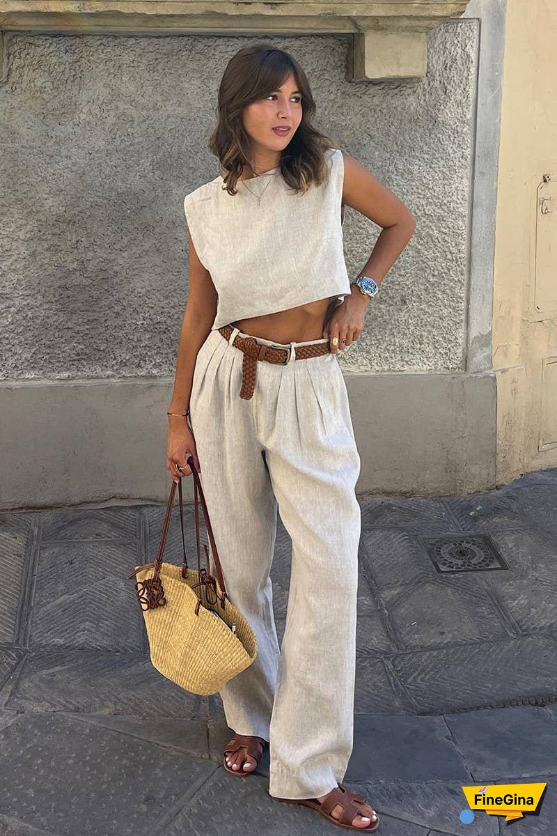 Linen Sleeveless Top & Wide Leg Pants Set