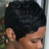 Glueless Black Gold Short Straight Bob Pixe Cut Hair
