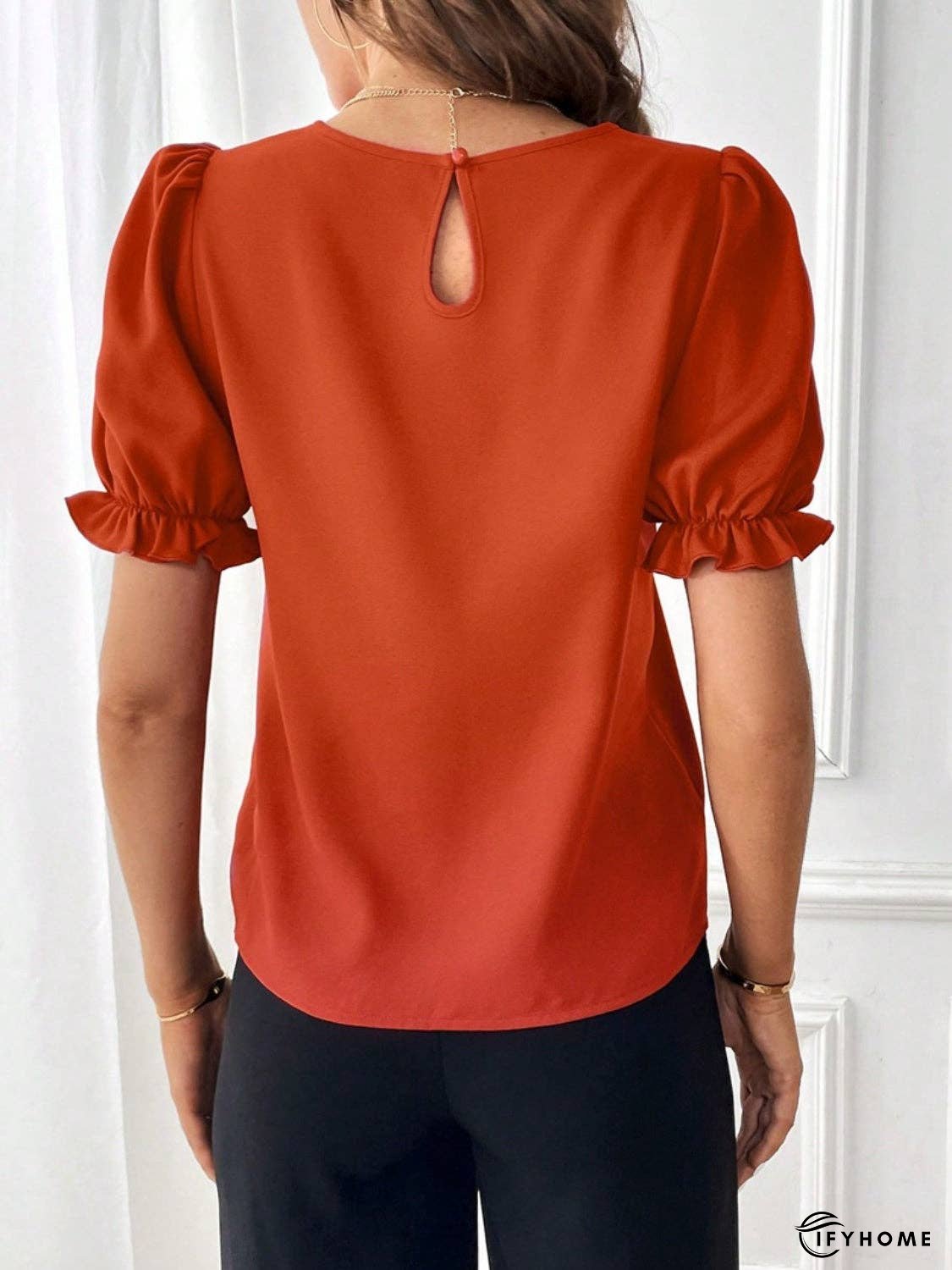 Round Neck Flounce Sleeve Blouse | IFYHOME