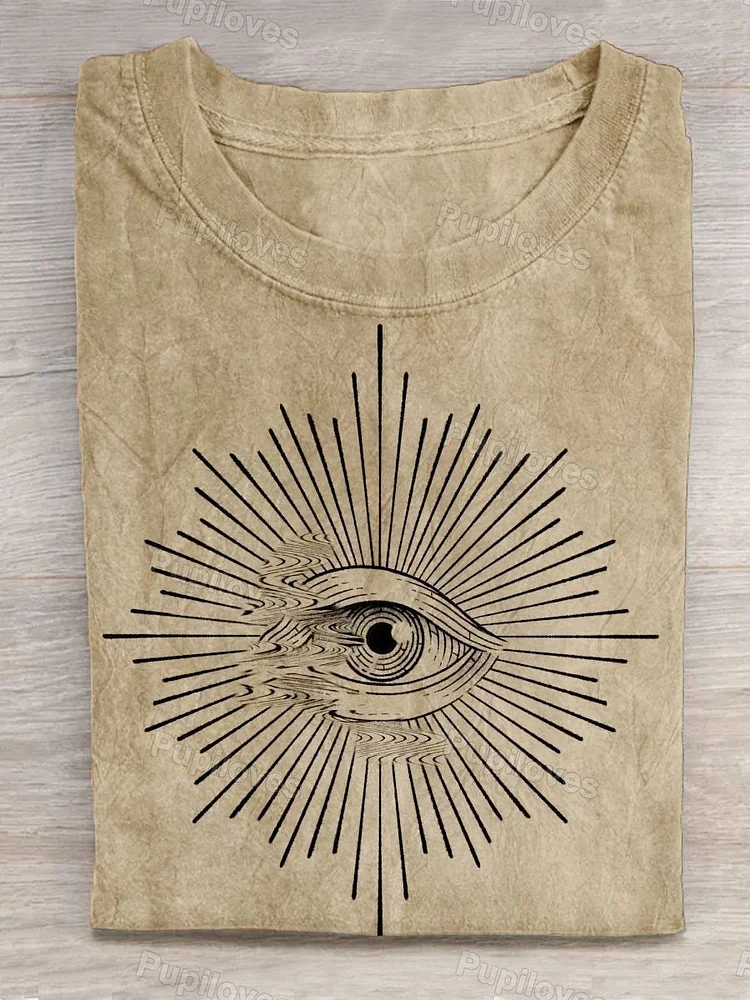 Pupiloves Pupiloves  Unisex Ancient Civilization Retro Sun God Eyes Art Print Design T-shirt