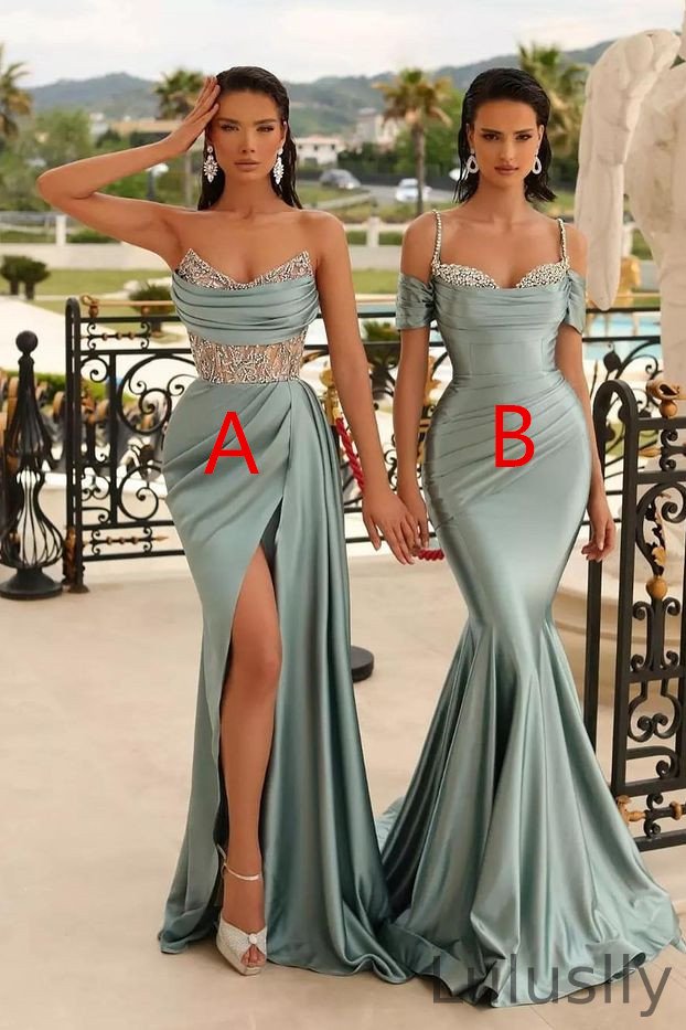 Luluslly Dusty Sage Off-the-Shoulder Mermaid Evening Dress Long With Beads (Style B)