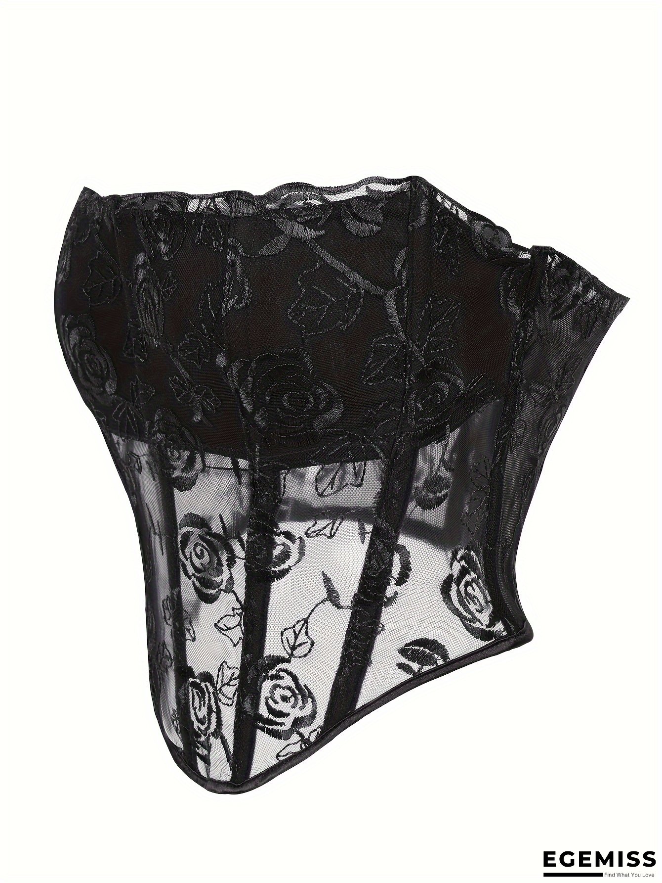 Elegant Black Lace Corset Top for Women - Floral Pattern, Tie-Back Design, Medium Support, Perfect for Adult, Adult Corset|Floral Lace Top|Tied Back Corset | EGEMISS