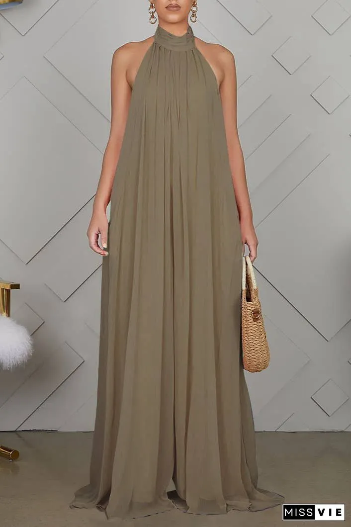 SS/24 chiffon halter backless pleated wide leg jumpsuit
