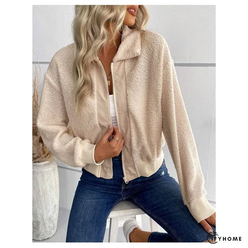 Solid Color Short Lapel Long Sleeve Sherpa Jacket | IFYHOME
