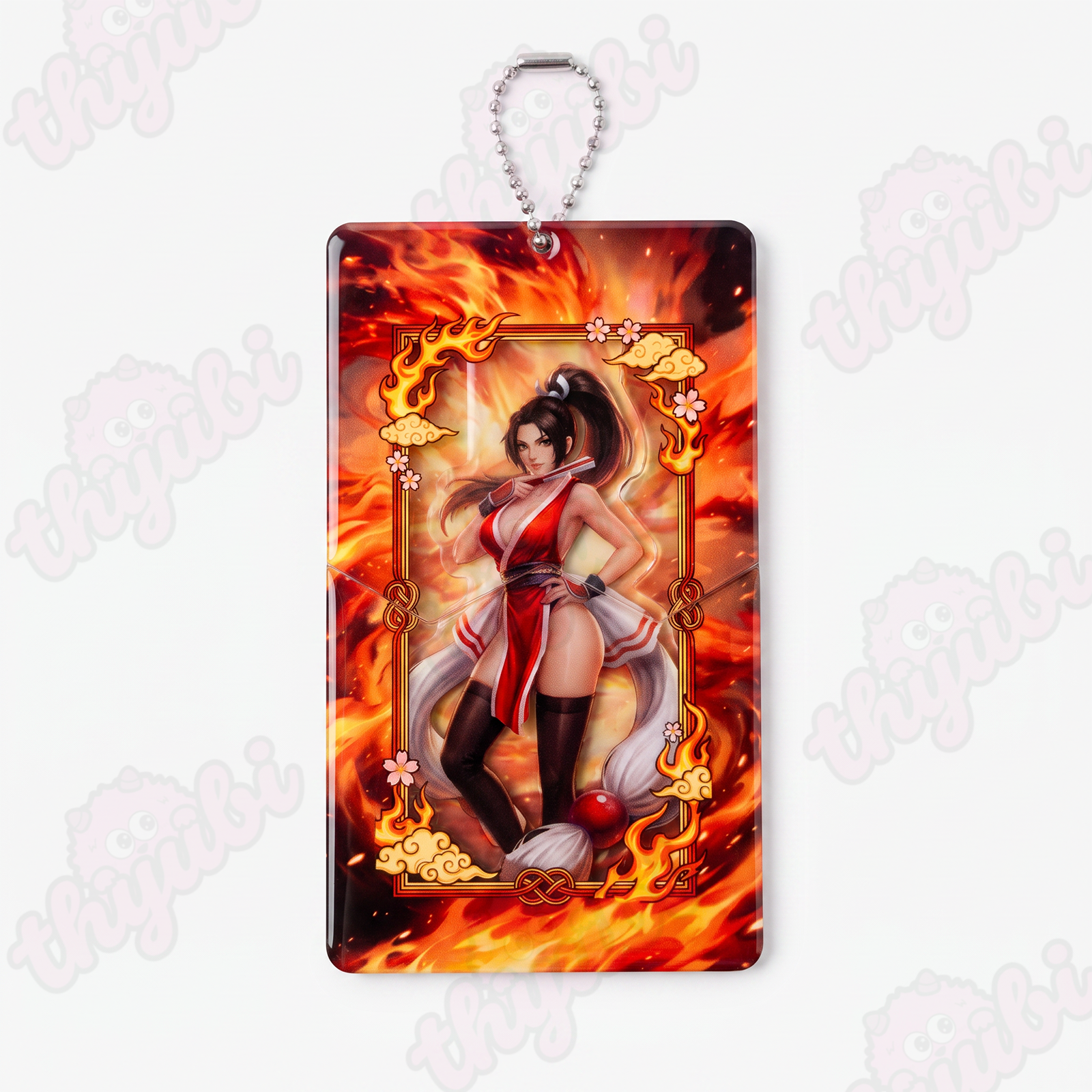 Anime Themed Pull String Acrylic Pendant Charm - Fiery Female Ninja Style Hanging Tag - thyubioffcial