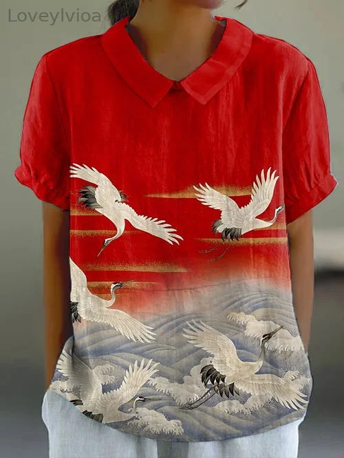Japanese Crane Art Short-sleeved Top