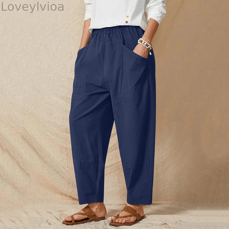 Solid Color Stitching Loose Casual Pants