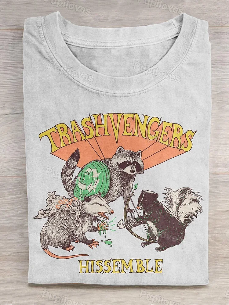 Pupiloves Pupiloves  "Trashvengers Hissemble" Funny Graphic Illustration Printed T-shirt