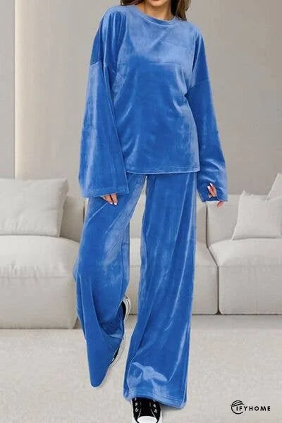 Buttery-Soft Round Neck Long Sleeve Top and Drawstring Pants Set | IFYHOME