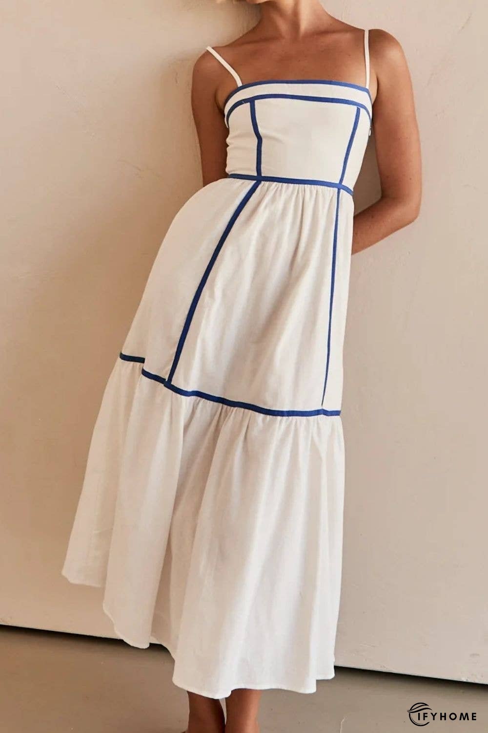 Contrast Trim Square Neck Midi Cami Dress | IFYHOME