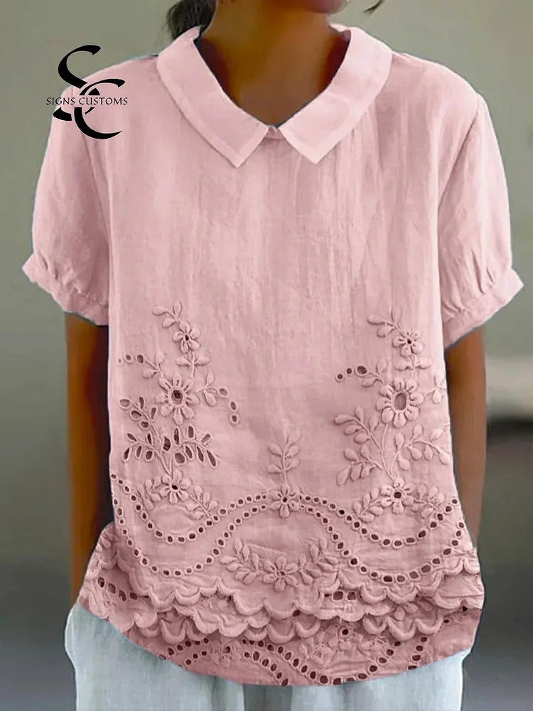 Women's Vintage Floral Art Print Casual Cotton And Linen Shirt