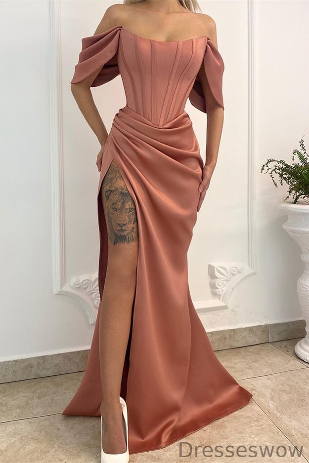 Dresseswow Off-the-Shoulder Long Evening Dress Mermaid With Slit