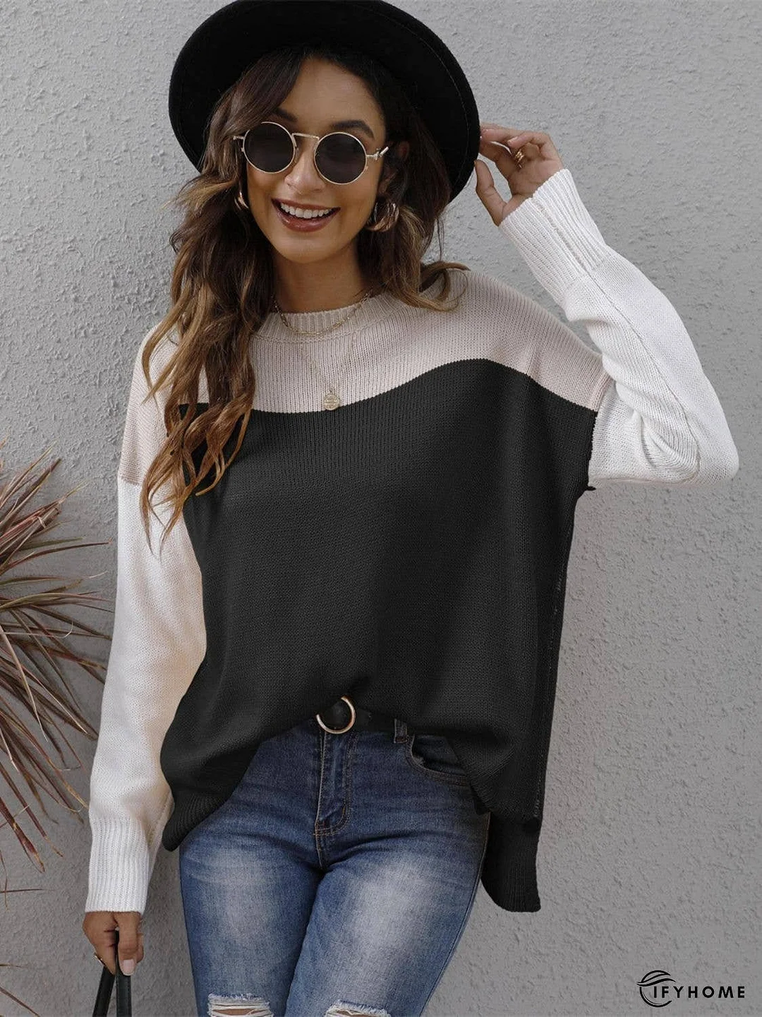 Color Block Round Neck Sweater | IFYHOME