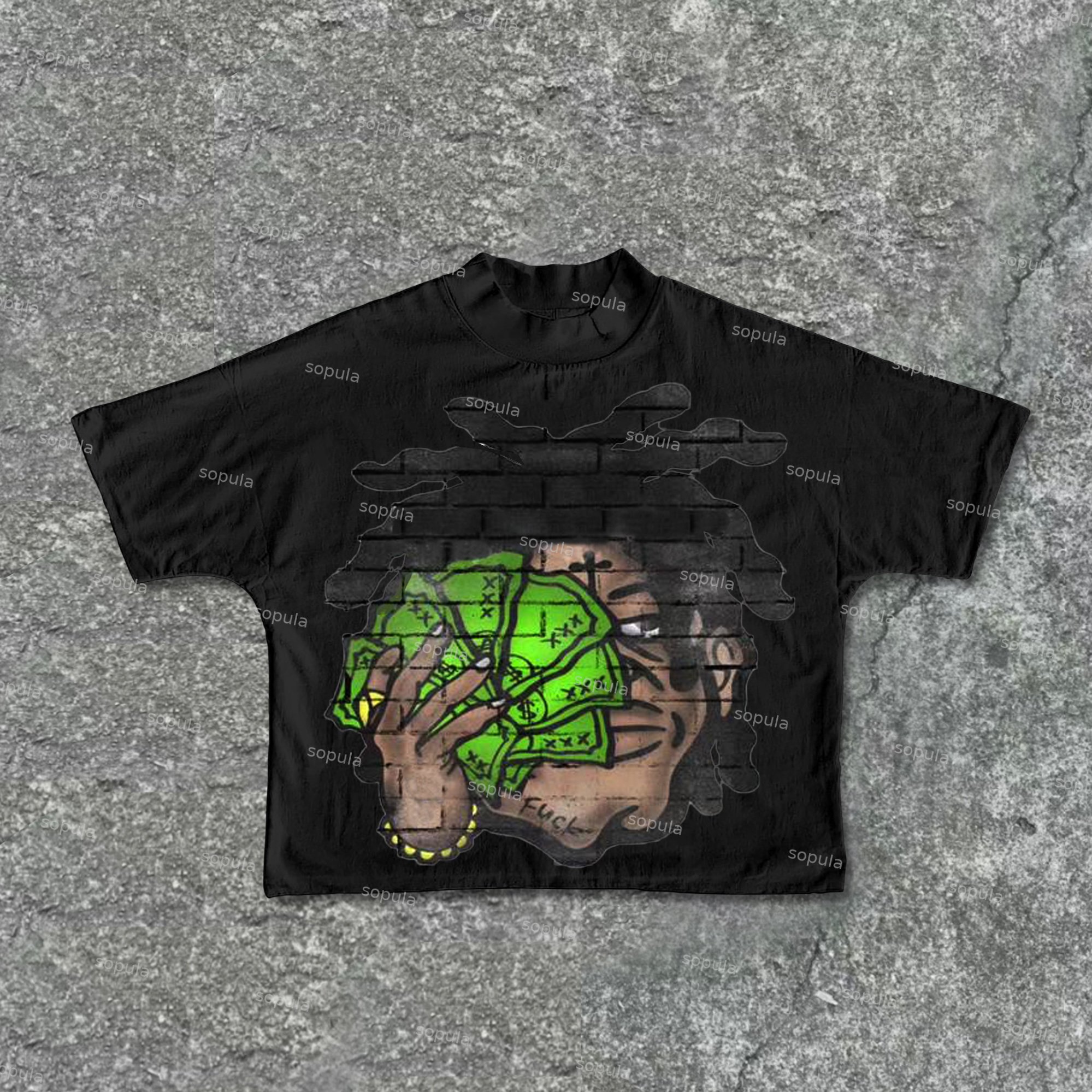 Sopula Make Money Big Face Graphic Cotton Cropped T-Shirts