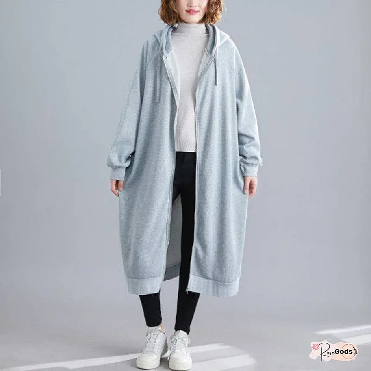 Casual Loose Solid Color Hooded Coat