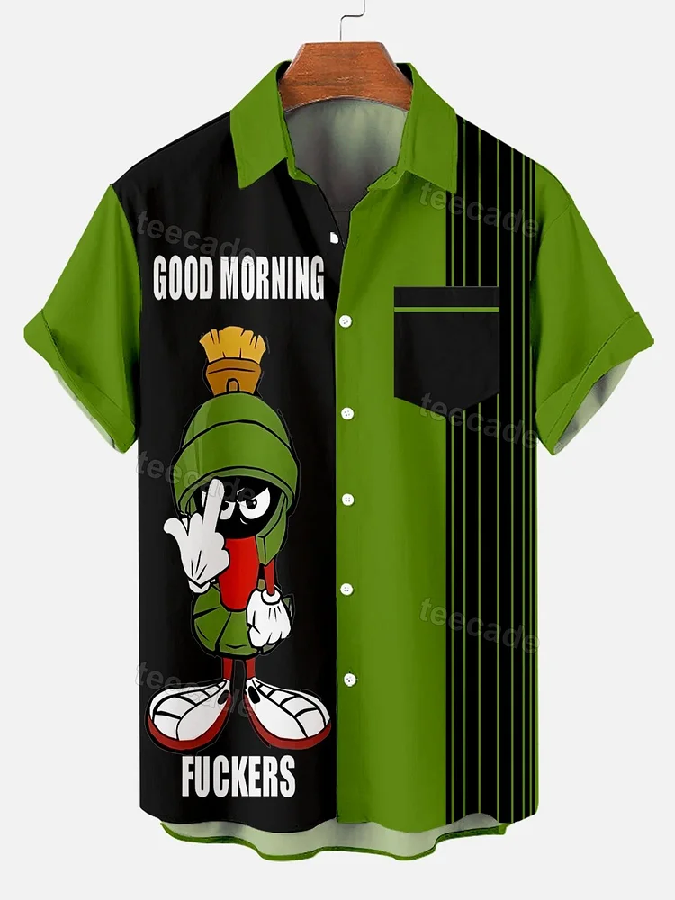 Teecade Teecade Good Morning Fuckers Cartoon Fun Striped Art Print Shirt