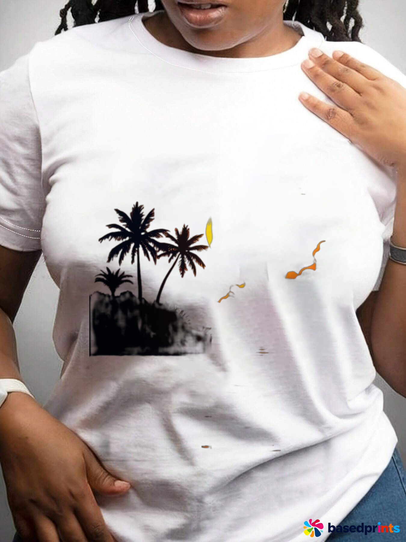 White Casual T-Shirt with Palm Tree Design