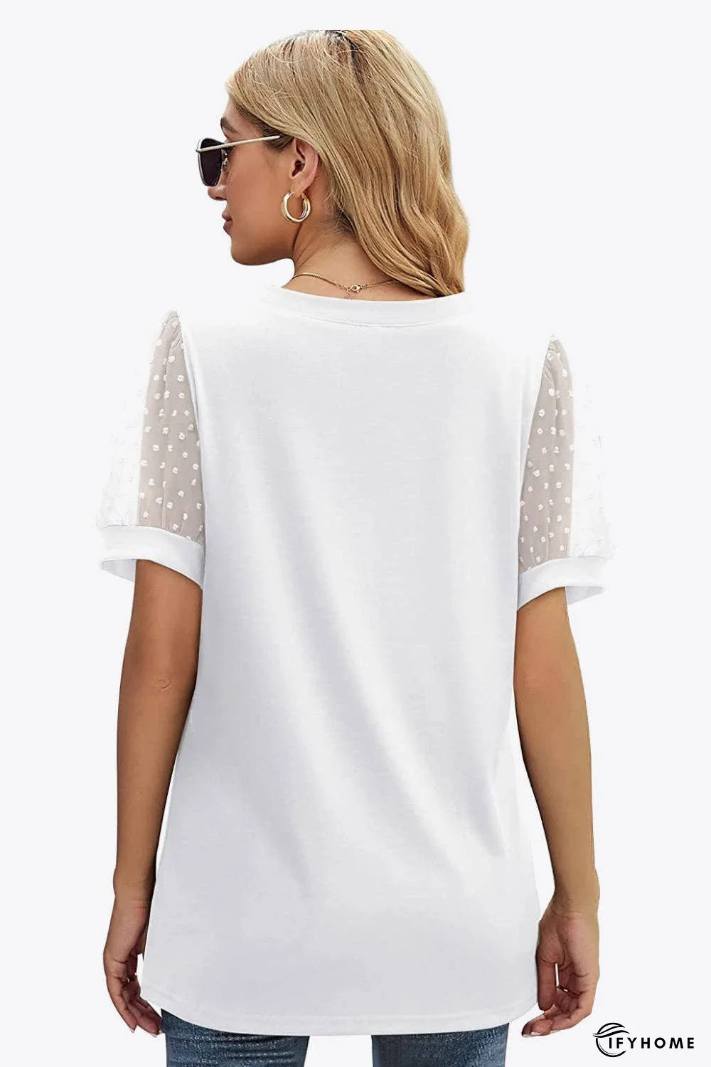 Swiss Dot Puff Sleeve V-Neck Tee | IFYHOME