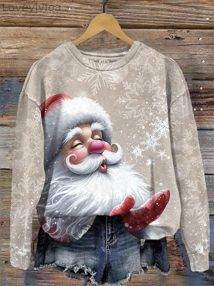 Christmas Santa Snowflake Print Casual Sweatshirt