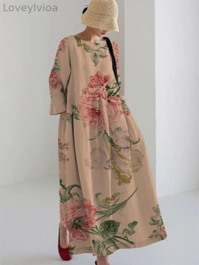 Women's Retro Botanical Floral Design Printed Casual Loose Dress