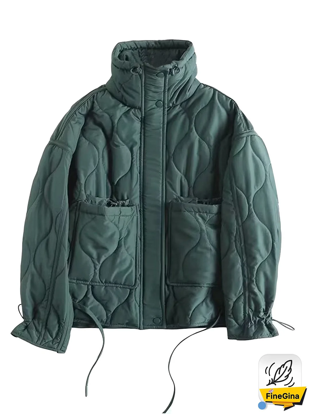 Women Lightweight Quilted Jacket Solid Color Long Sleeve Stand Collar Zipper Puffer Coat Winter Jackets Outerwear