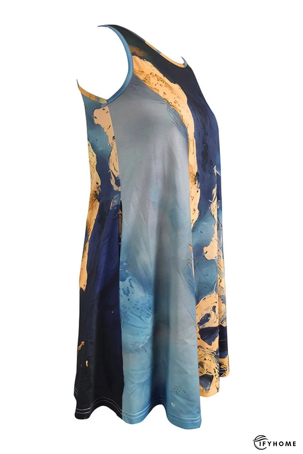 Abstract Print Round Neck Sleeveless Dress with Pockets | IFYHOME