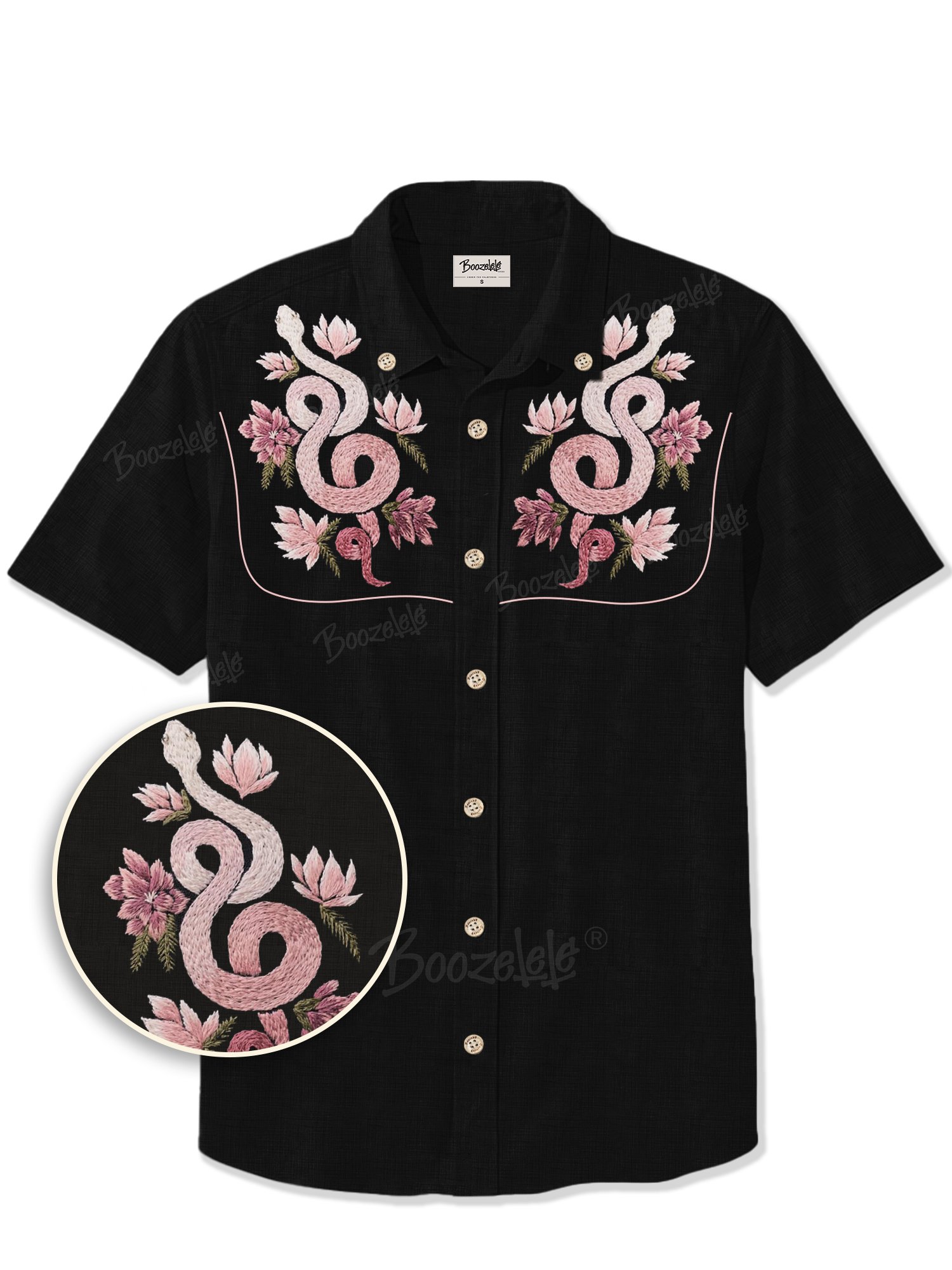 【Embroidery】Flower And Snake - 100% Cotton Shirt