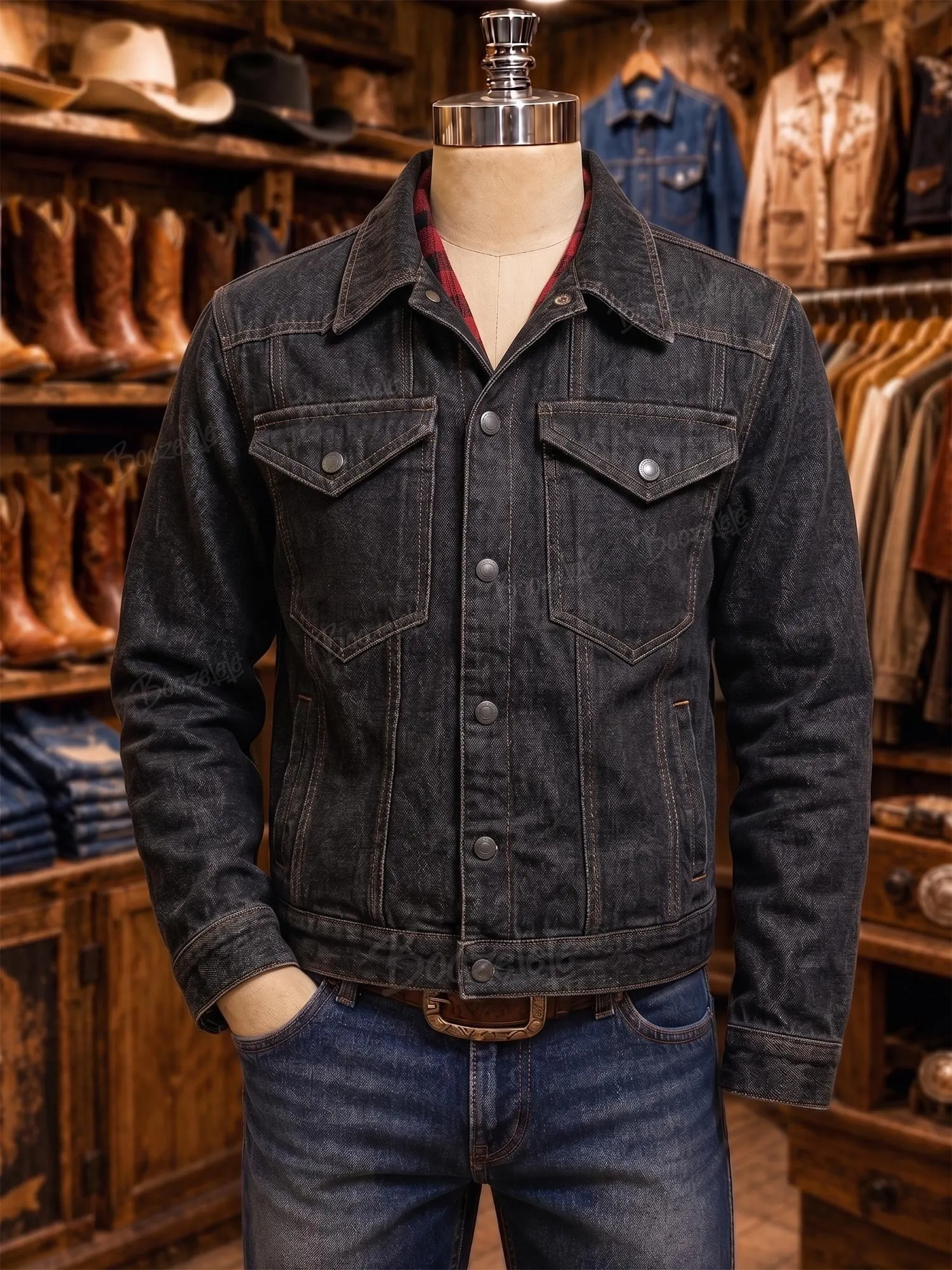 Vintage Tan Multi-Pocket Classic Fit Washed Denim Men's Windproof Casual Jacket