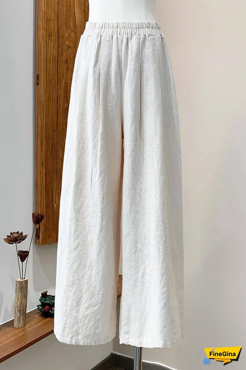 Linen And Cotton Sand-Washed Wide-Leg Pants