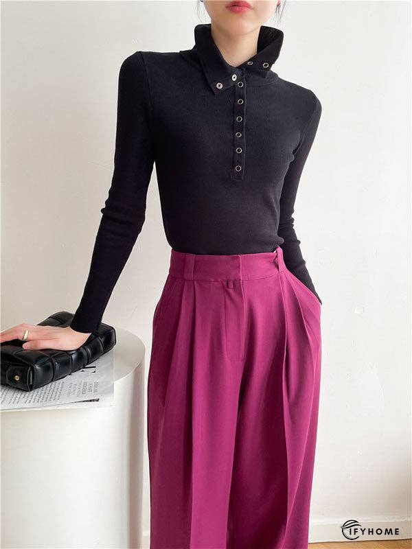 Casual Skinny Loose Solid Color Lapel Collar Pullovers | IFYHOME