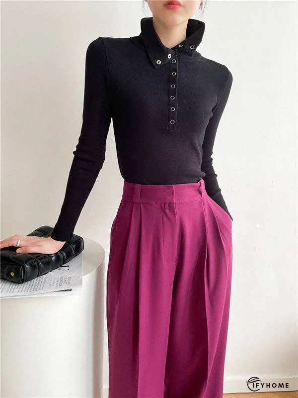 Casual Skinny Loose Solid Color Lapel Collar Pullovers | IFYHOME