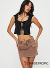 Zakai Cargo Denim Mini Skirt Brown