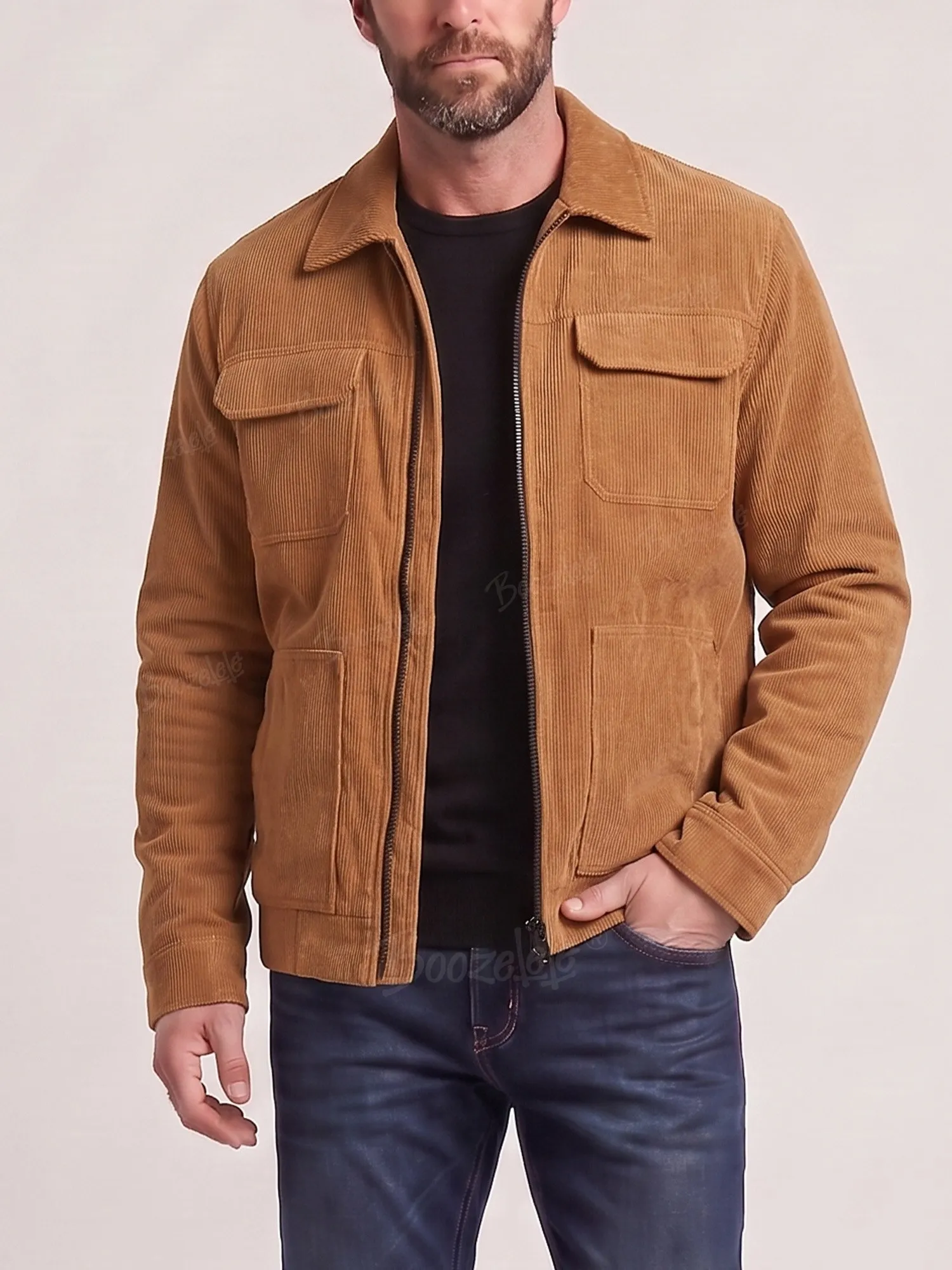 Western Outfits &mdash; Camel Tan Dual Flap Pocket Corduroy Jacket