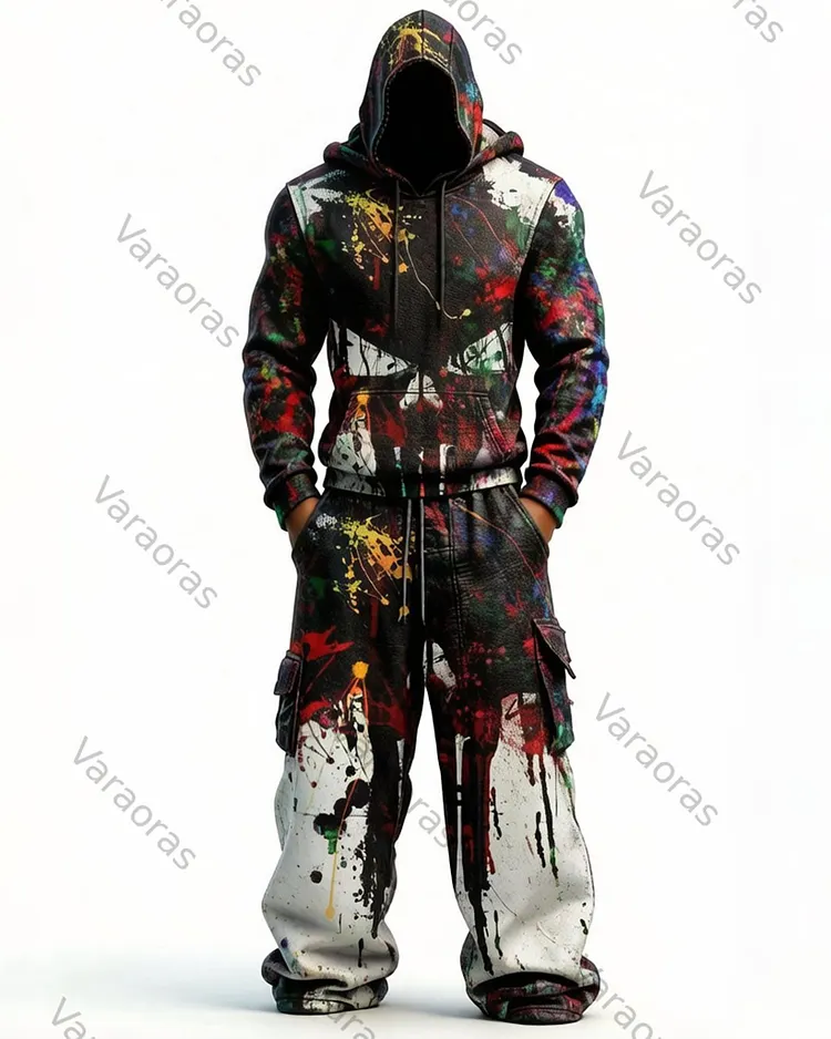 Men's Fashion Skull Contrast Color Embroidered Hoodie & Pants Two-Piece Set 4791