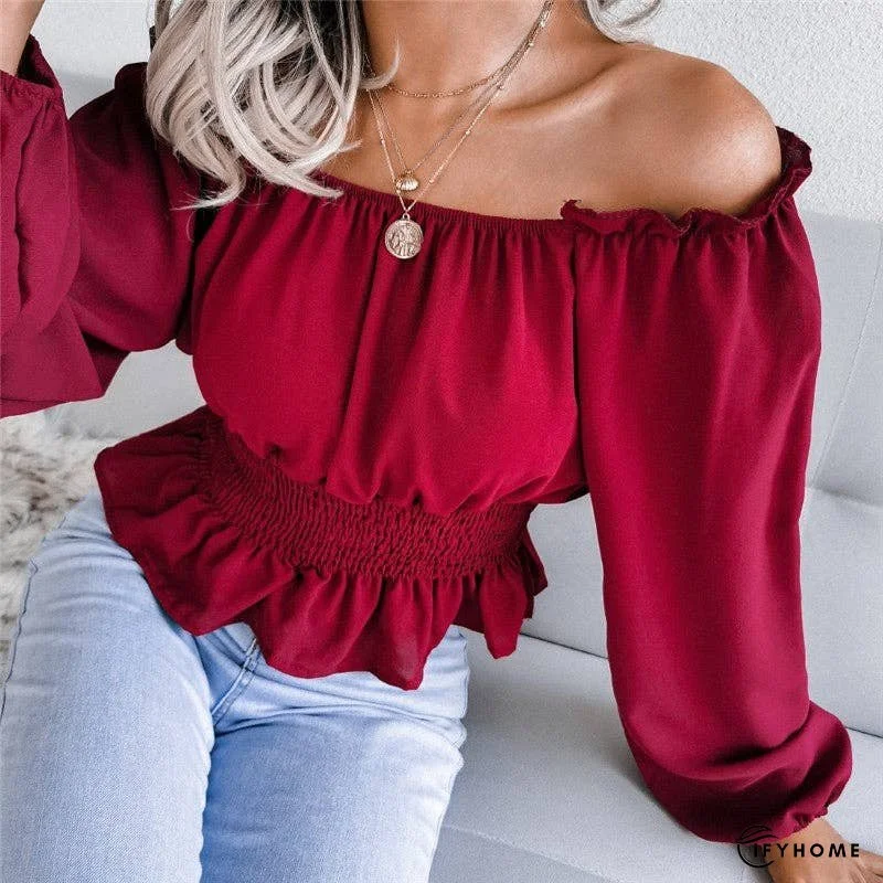Off-Shoulder Ruffle Hem Blouse With One-Shoulder Design | IFYHOME