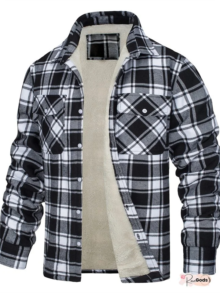 New Long-sleeved Lapel Padded Plaid Men's Jacket