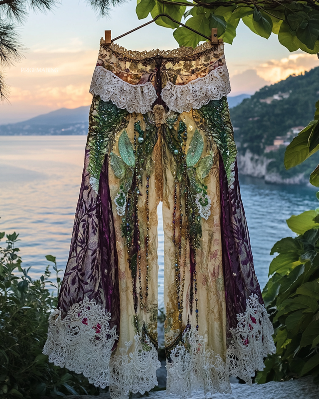 Summer Vacation Ruffle Lace Contrast Pants ff01