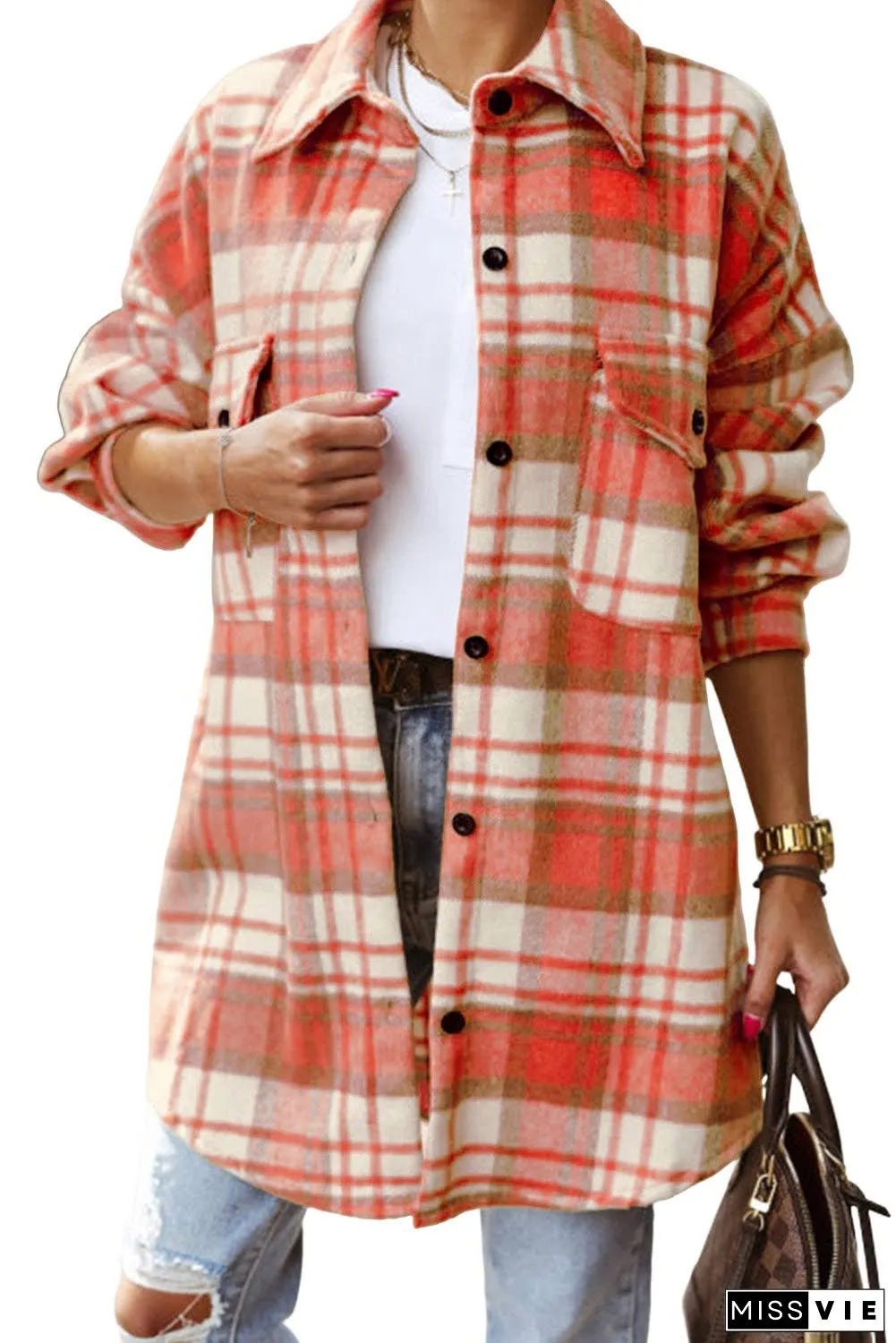 Plaid Flap Pocket Buttoned Shacket