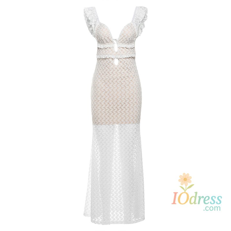 IO Dress Weird Puss Double Deck Dress Woman Hollow Ruffles Summer Backless Straps Solid Lace Tierred Chic Elegant Party Skinny Vestidos