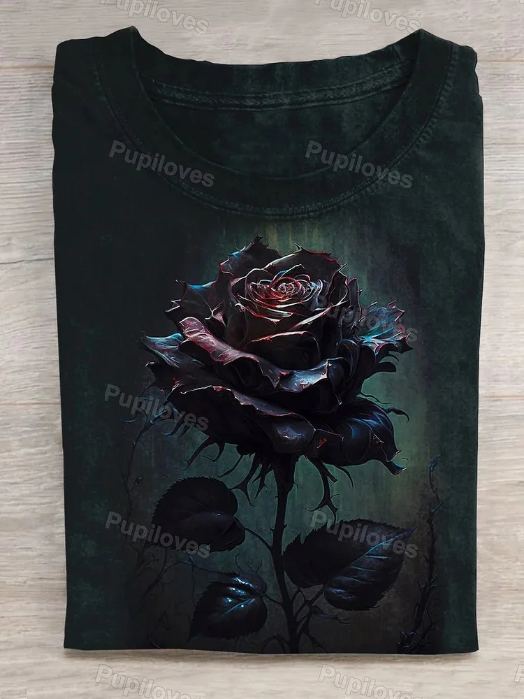 Pupiloves Pupiloves  Unisex Halloween Vintage Rose Artistic T-Shirt